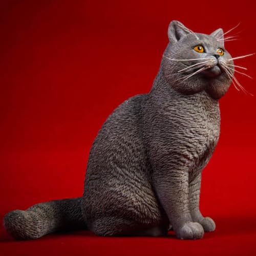 HiPlay JXK Collectible Cat Figure: Shorthair Cat, Expertly Hand-Painted, Lifelike, Safe Resin, 1:6 Scale Miniature Animal Figurine