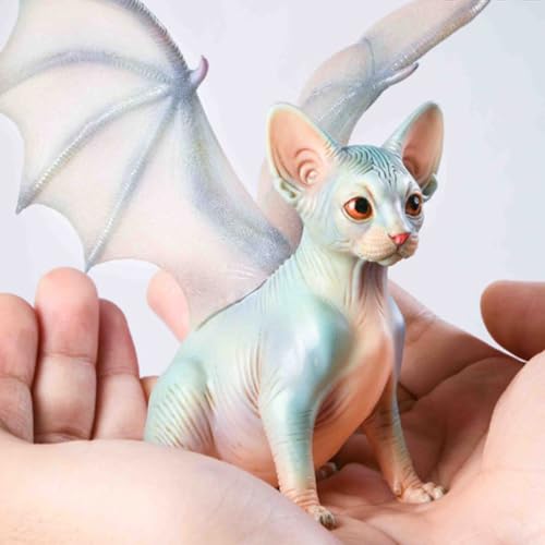 HiPlay JXK Collectible Cat Figure: Sphynx Bat Cat, Expertly Hand-Painted, Lifelike, Safe Resin, 1:6 Scale Miniature Animal Figurine