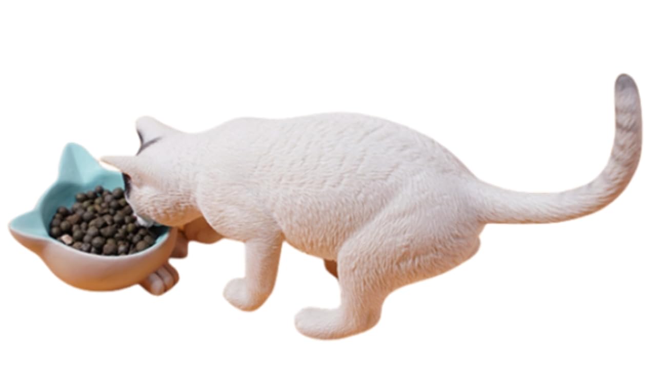 JXK Collectible Cat Figure: Cats Eat Food, Expertly Hand-Painted, Life
