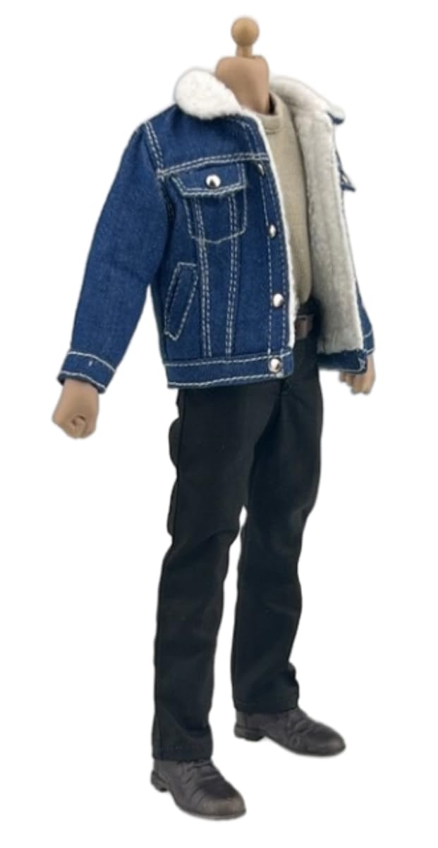 1/12 Scale Figure Doll Clothes: Lamb Down Denim Jacket Collectible Accessory