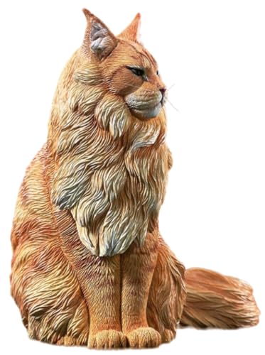 HiPlay JXK Collectible Cat Figure: Maine Coon, Expertly Hand-Painted, Lifelike, Safe Resin, 1:6 Scale Miniature Animal Figurine JXK193A