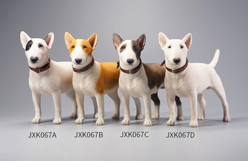 HiPlay JXK Collectible Dog Figure: Bull Terrier, Expertly Hand-Painted, Lifelike, Safe Resin, 1:6 Scale Miniature Animal Figurine