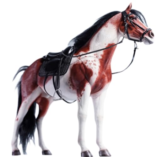 HiPlay JXK Collectible Horse Figure: Brownish White American Paint Horse, Expertly Hand-Painted, Lifelike, Safe Resin, 1:6 Scale Miniature Animal Figurine