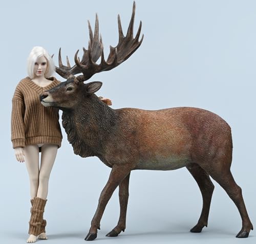 HiPlay JXK Collectible Deer Figure: Reindeer, Expertly Hand-Painted, Lifelike, Safe Resin, 1:6 Scale Miniature Animal Figurine