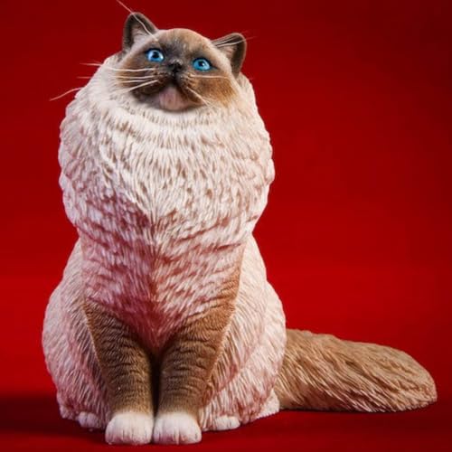 HiPlay JXK Collectible Cat Figure: Ragdoll, Expertly Hand-Painted, Lifelike, Safe Resin, 1:6 Scale Miniature Animal Figurine