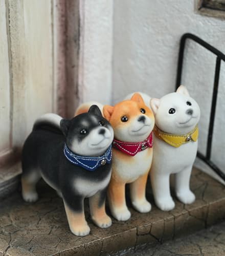 HiPlay JXK Small Collectible Dog Figure: Flocking Shiba Inu, 1:12 Scale Miniature Animal Figurine