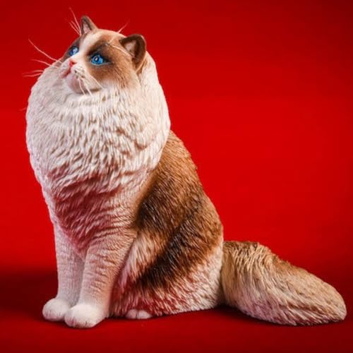 HiPlay JXK Collectible Cat Figure: Ragdoll, Expertly Hand-Painted, Lifelike, Safe Resin, 1:6 Scale Miniature Animal Figurine