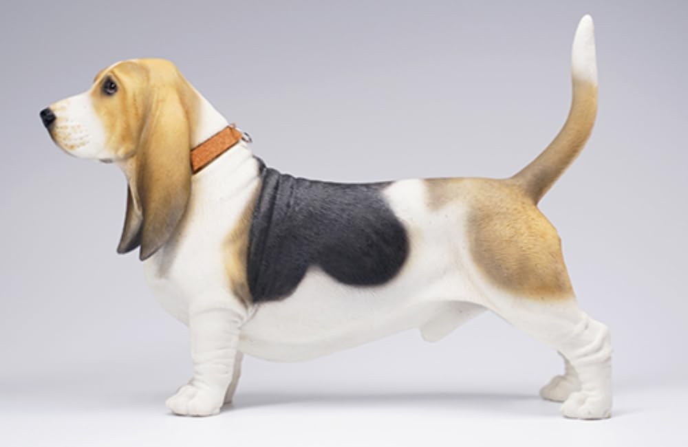 HiPlay JXK Collectible Dog Figure: Basset Hound, Expertly Hand-Painted, Lifelike, Safe Resin, 1:6 Scale Miniature Animal Figurine