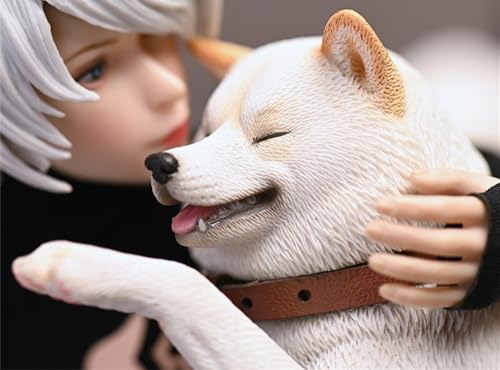 HiPlay JXK Collectible Dog Figure: Play Cute Shiba Inu, Expertly Hand-Painted, Lifelike, Safe Resin, 1:6 Scale Miniature Animal Figurine