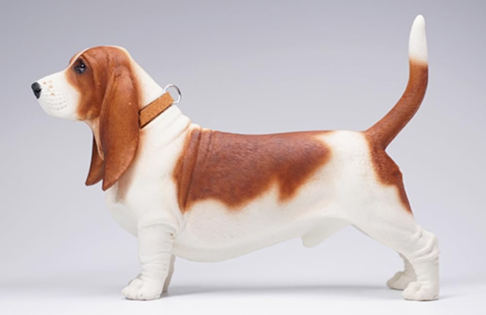 HiPlay JXK Collectible Dog Figure: Basset Hound, Expertly Hand-Painted, Lifelike, Safe Resin, 1:6 Scale Miniature Animal Figurine