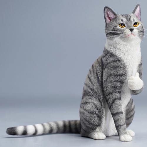 HiPlay JXK Collectible Cat Figure: Thumb Up Cat, Expertly Hand-Painted, Lifelike, Safe Resin, 1:6 Scale Miniature Animal Figurine