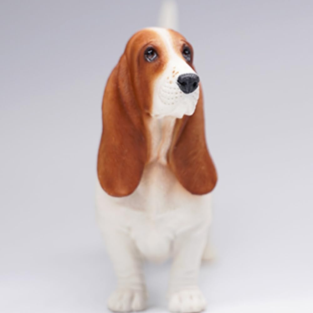 HiPlay JXK Collectible Dog Figure: Basset Hound, Expertly Hand-Painted, Lifelike, Safe Resin, 1:6 Scale Miniature Animal Figurine