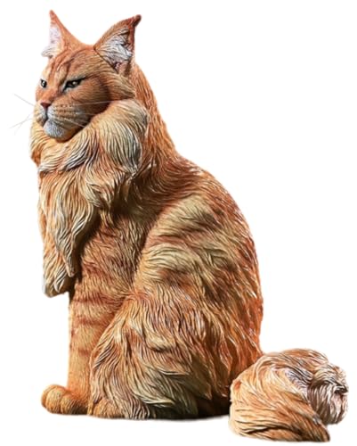 HiPlay JXK Collectible Cat Figure: Maine Coon, Expertly Hand-Painted, Lifelike, Safe Resin, 1:6 Scale Miniature Animal Figurine JXK193A