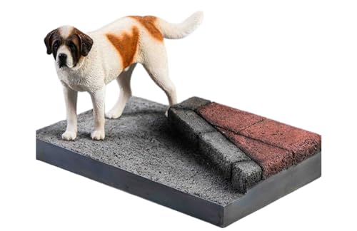 HiPlay JXK Collectible Dog Figure: Saint Bernard, Expertly Hand-Painted, Lifelike, Safe Resin, 1:12 Scale Miniature Animal Figurine