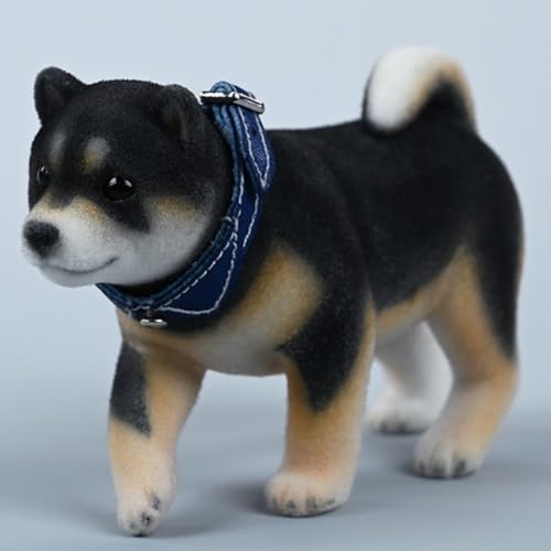 HiPlay JXK Small Collectible Dog Figure: Flocking Shiba Inu, 1:12 Scale Miniature Animal Figurine