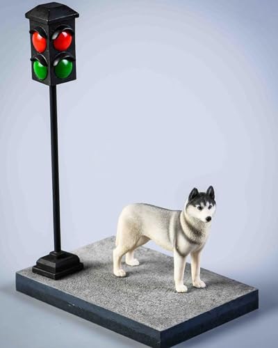 HiPlay JXK Collectible Dog Figure: Husky, Expertly Hand-Painted, Lifelike, Safe Resin, 1:12 Scale Miniature Animal Figurine