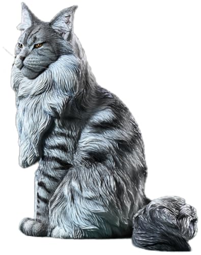 HiPlay JXK Collectible Cat Figure: Maine Coon, Expertly Hand-Painted, Lifelike, Safe Resin, 1:6 Scale Miniature Animal Figurine JXK193A