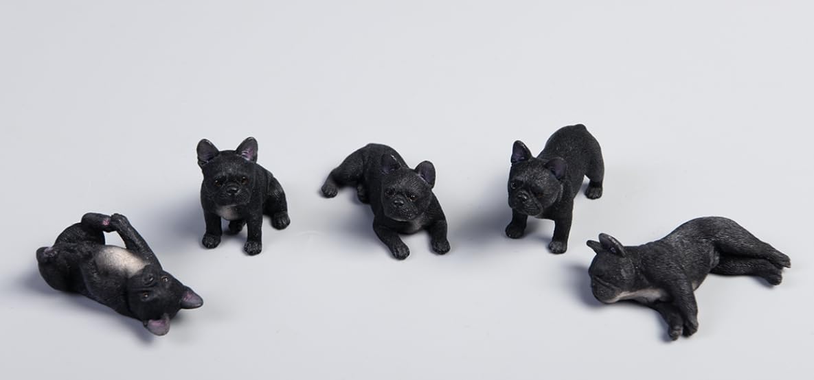 HiPlay JXK Collectible Dog Figure: Miniature French Bulldog, Expertly Hand-Painted, Lifelike, Safe Resin, 1:12 Scale Miniature Animal Figurine