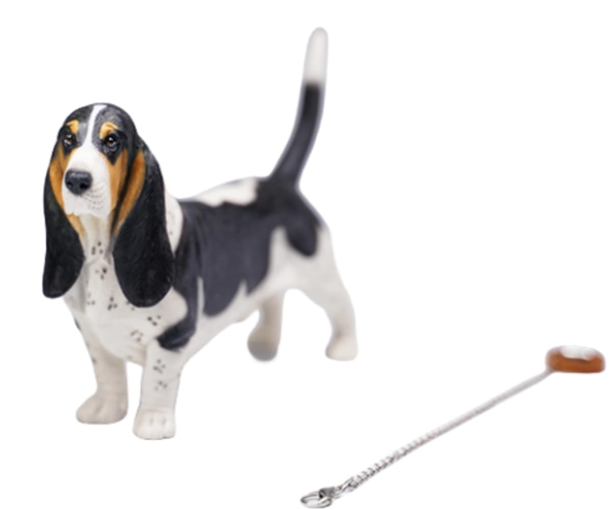 HiPlay JXK Collectible Dog Figure: Basset Hound, Expertly Hand-Painted, Lifelike, Safe Resin, 1:6 Scale Miniature Animal Figurine