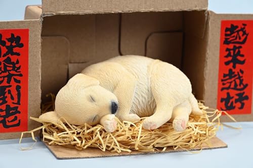 HiPlay JXK Collectible Dog Figure: Sleeping Position Labrador, Expertly Hand-Painted, Lifelike, Safe Resin, 1:4 Scale Miniature Animal Figurine