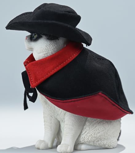 HiPlay JXK Collectible Cat Figure: Zorro Cat Model, Expertly Hand-Painted, Lifelike, Safe Resin, Miniature Animal Figurine CW2303