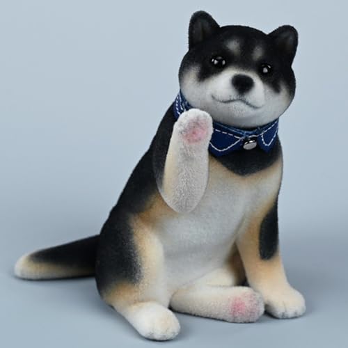 HiPlay JXK Small Collectible Dog Figure: Flocking Shiba Inu, 1:12 Scale Miniature Animal Figurine