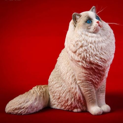 HiPlay JXK Collectible Cat Figure: Ragdoll, Expertly Hand-Painted, Lifelike, Safe Resin, 1:6 Scale Miniature Animal Figurine