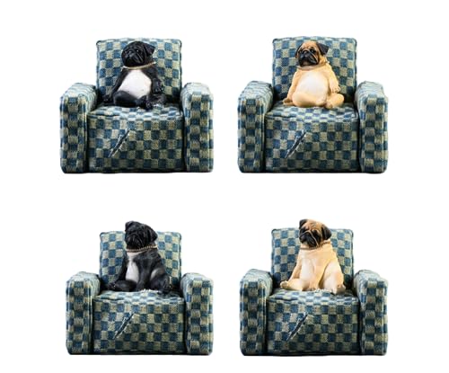JXK Collectible Dog Figure: French Bulldog Set, Expertly Hand-Painted, Lifelike, Safe Resin, 1:6 Scale Miniature Animal Figurine JXK038A