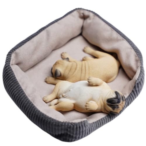 HiPlay JXK Collectible Dog Figure: Sleeping Pug, Expertly Hand-Painted, Lifelike, Safe Resin, 1:6 Scale Miniature Animal Figurine