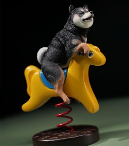 HiPlay JXK Collectible Dog Figure: Rocking Horse Shiba Inu, Expertly Hand-Painted, Lifelike, Safe Resin, 1:6 Scale Miniature Animal Figurine