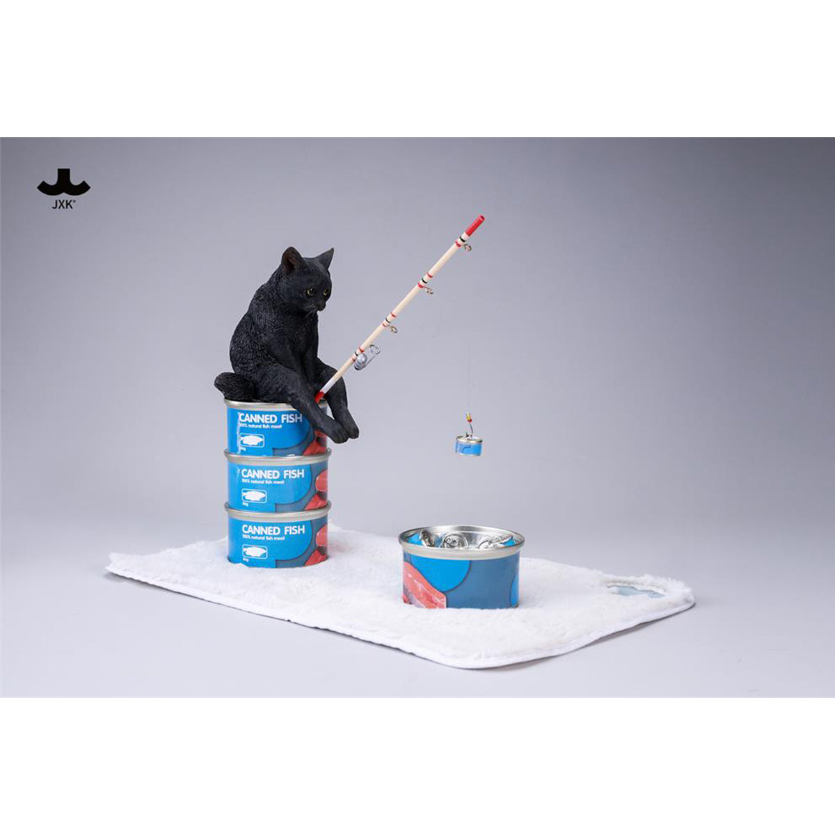 JXK Dream-Fishing Kitten Cat Static Expertly Hand-Painted Lifelike Animal Figurine