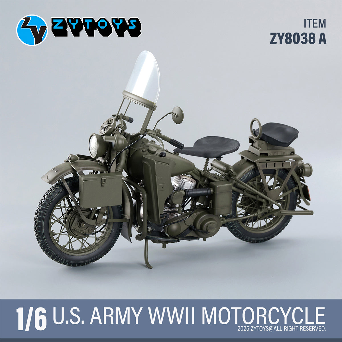 ZYTOYS 1/6 Scale ZY8038A WWII US Army Motorcycle Vehicle Model & Shoulder Bag Set ZY8038B