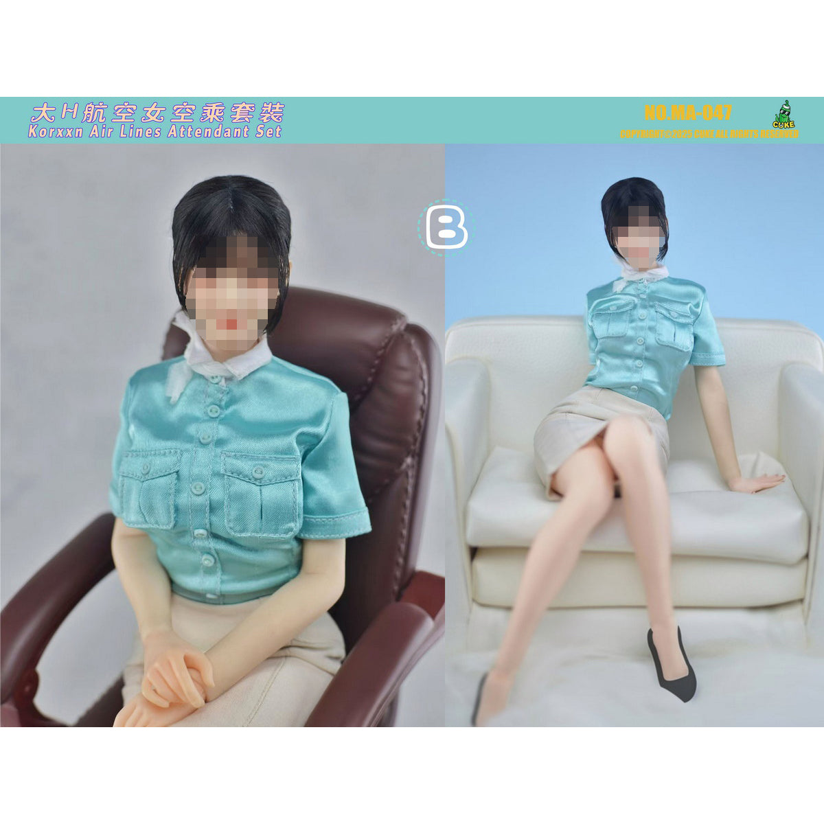 CUKE TOYS Big H Airline Female Flight Attendant Outfit Set MA-047 Doll Clothes Accessory Fit 1/6 Scale 12-inches Action Figure