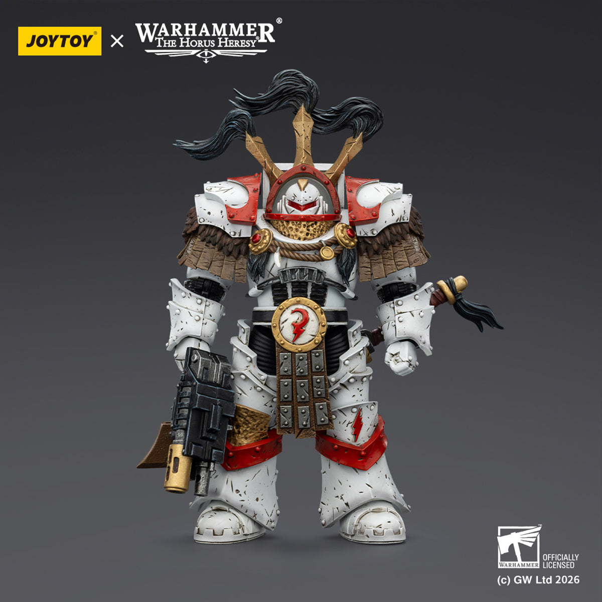 JOYTOY White Scars Legion Praetor in Cataphractii Terminator Armour & Stormseer Consul with Force Staff and Bolt Pistol JT03486 1/18 Scale Action Figure