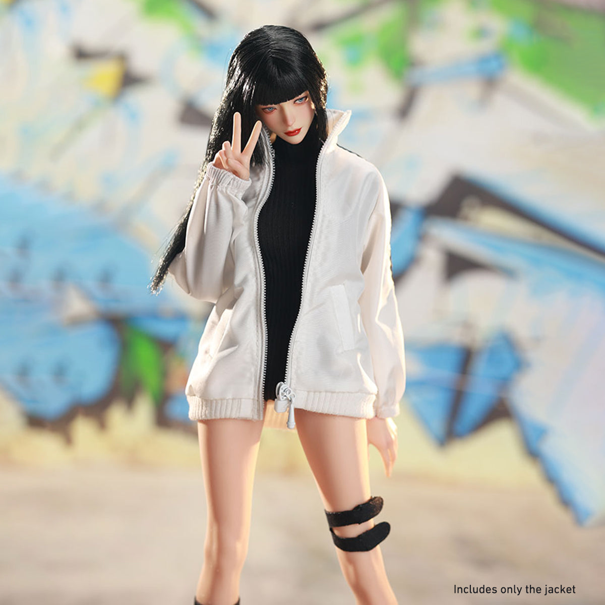 JIAOUDOLL, Female Knee Pads + Bodysuit + Mid-Calf Socks & Female Sportswear Single Jacket & Female Sports Jumpsuit Set Jacket with Jumpsuit, Doll Clothes Accessory for 12-inches Figure