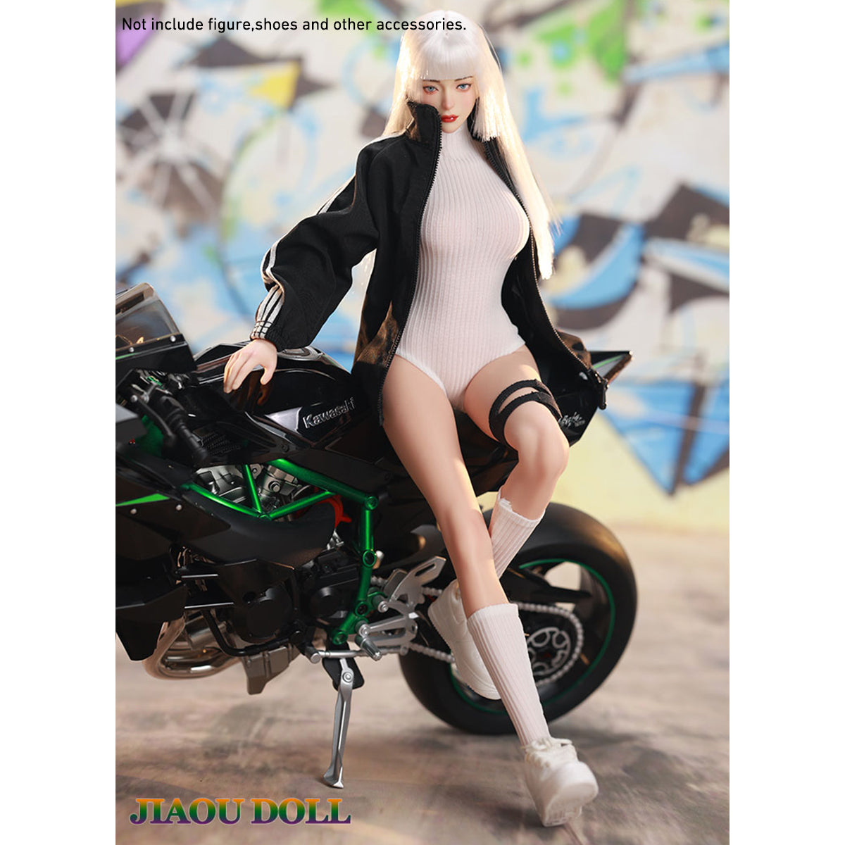 JIAOUDOLL, Female Knee Pads + Bodysuit + Mid-Calf Socks & Female Sportswear Single Jacket & Female Sports Jumpsuit Set Jacket with Jumpsuit, Doll Clothes Accessory for 12-inches Figure