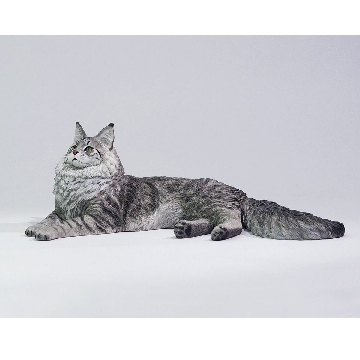 LIEJI, Silver Tiger Maine Coon, Static Expertly Hand-Painted Lifelike, 1/6 Scale Animal Figurine