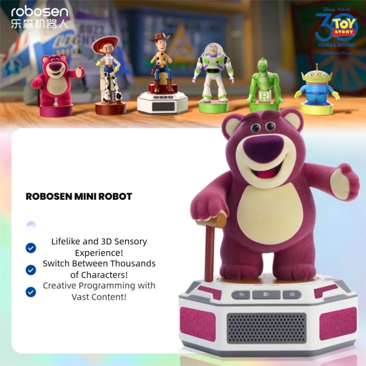 Robosen Mini Robot Toy Story Lots-o'-Huggin' Bear/REX/Buzz Lightyear/WALL·E/EVE/Alien/Woody/Jessie/Mini Base Action Figure Set