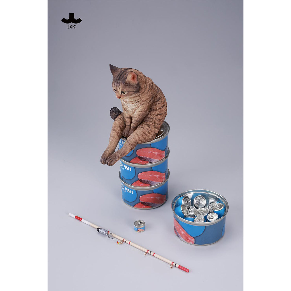 JXK Dream-Fishing Kitten Cat Static Expertly Hand-Painted Lifelike Animal Figurine