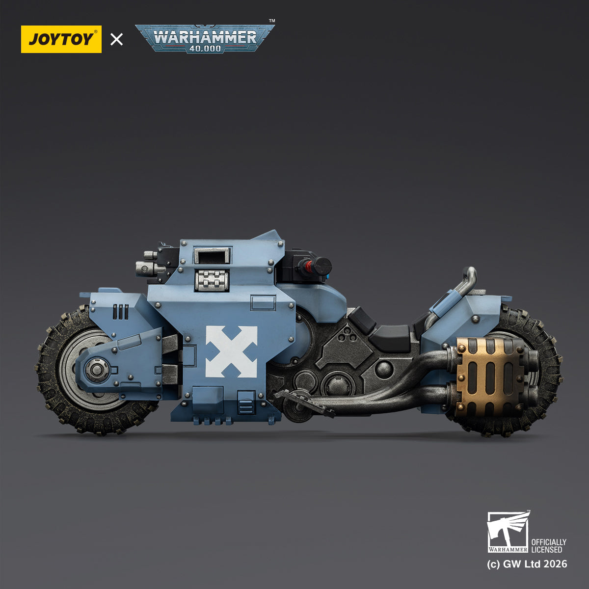 JOYTOY Warhammer 40K Raven Guard/Space Wolves/Blood Angels Raider-pattern Combat Bike with twin-linked bolt rifles (JT03776) 1/18 Scale Action Figure Vehicle Set