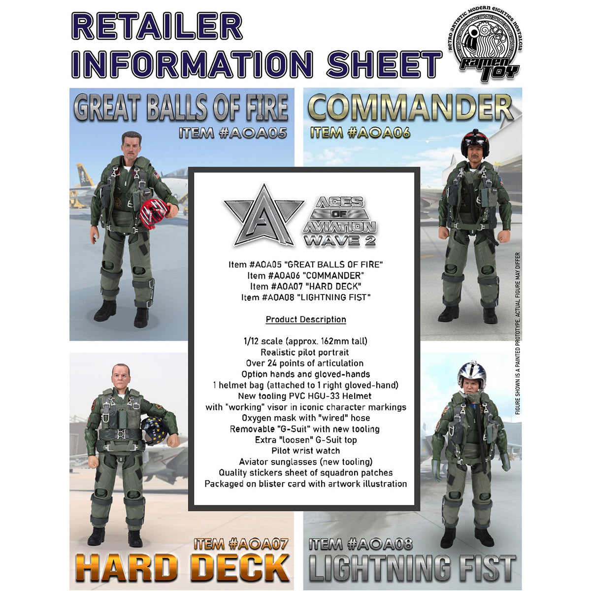 Ramen Toy AOA05 Great Balls of Fire AOA06 Commander AOA07 Hard Deck AOA08 Lightning Fist Single Edition 1/12 Scale Action Figure