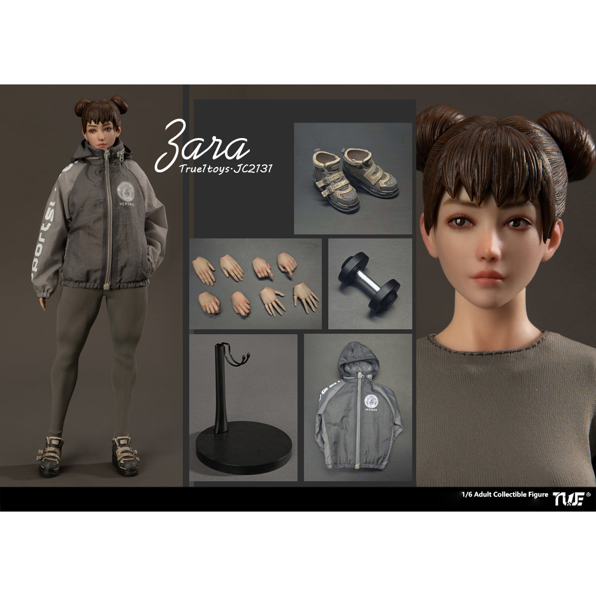 True1Toys JC2131 Sporty Girl ZARA Brown Hair Version 1/6 Scale Action Figure