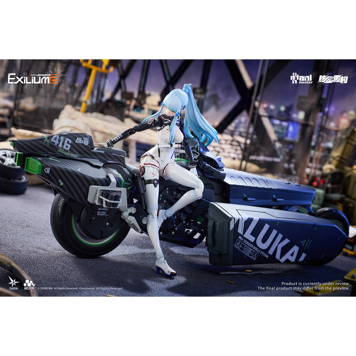 Animester Girls' Frontline 2: Exilium Klukai Action Figure Set with Motorcycle Vehicle 1/12 Scale