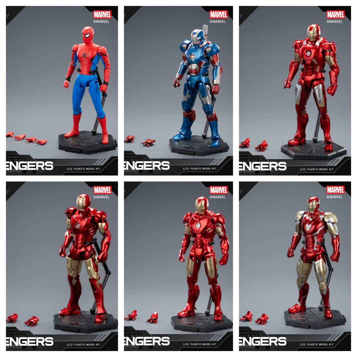 ZD Toys Marvel Studios The Infinity Saga Spider-Man (Stark Suit) & Patriot & Man Mark 85 & Man Mark 4 & Man Mark 3 & Man Mark (MK7) (2652-06) 1/12 Scale Plastic Assembly Model Kit