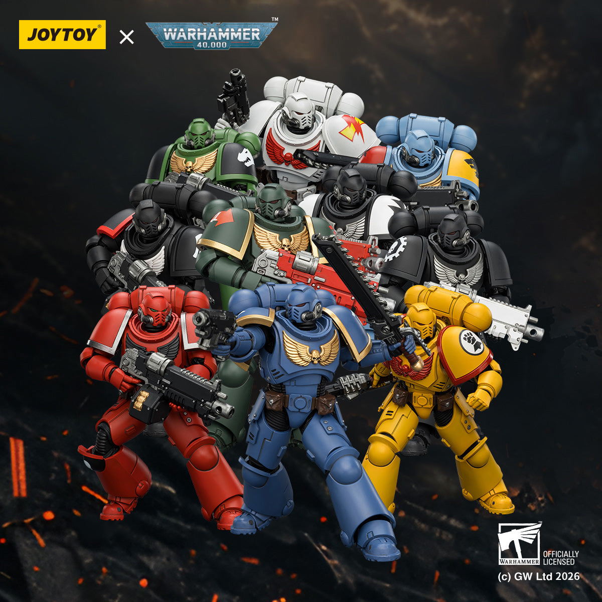 JOYTOY Warhammer 40k Black Templars/Raven Guard/White Scars/Salamanders/Dark Angels/Space Wolves/Imperial Fists/Iron Hands/Blood Angels/Ultramarines Intercessor Bolt Rifle Bolt Pistol Chainsword