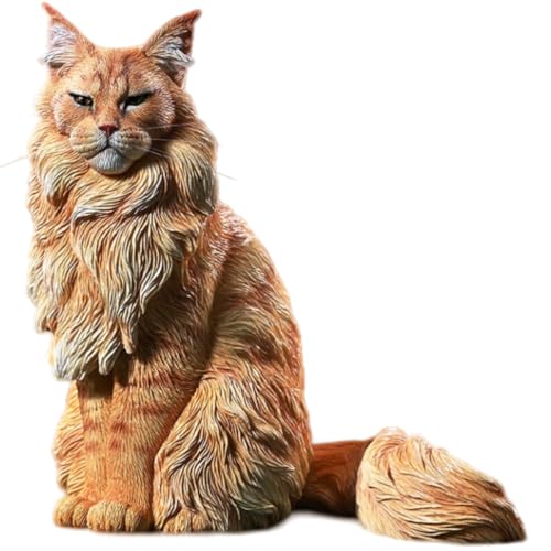 HiPlay JXK Collectible Cat Figure: Maine Coon, Expertly Hand-Painted, Lifelike, Safe Resin, 1:6 Scale Miniature Animal Figurine JXK193A