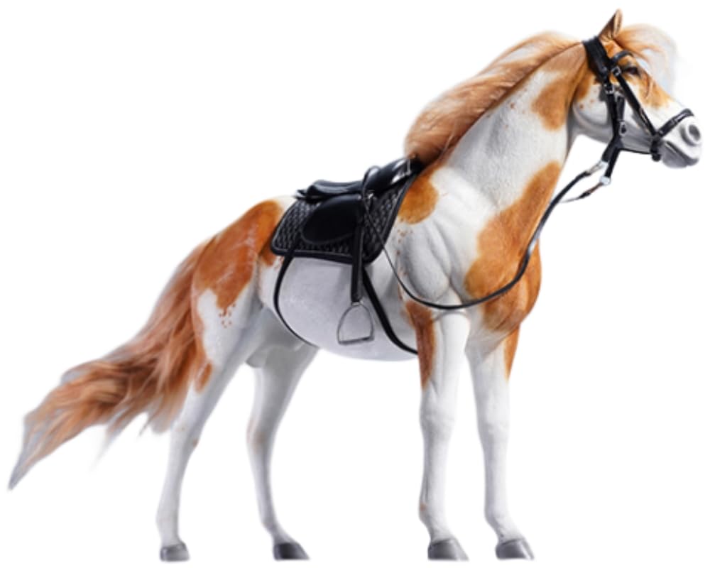 HiPlay JXK Collectible Horse Figure: Brownish White American Paint Horse, Expertly Hand-Painted, Lifelike, Safe Resin, 1:6 Scale Miniature Animal Figurine