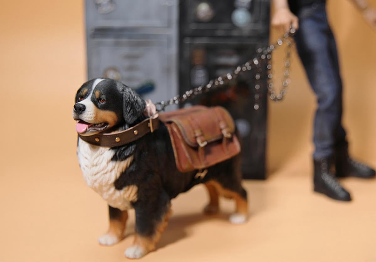 HiPlay JXK Collectible Dog Figure: Bernese Mountain Dog, Expertly Hand-Painted, Lifelike, Safe Resin, 1:6 Scale Miniature Animal Figurine JXK144