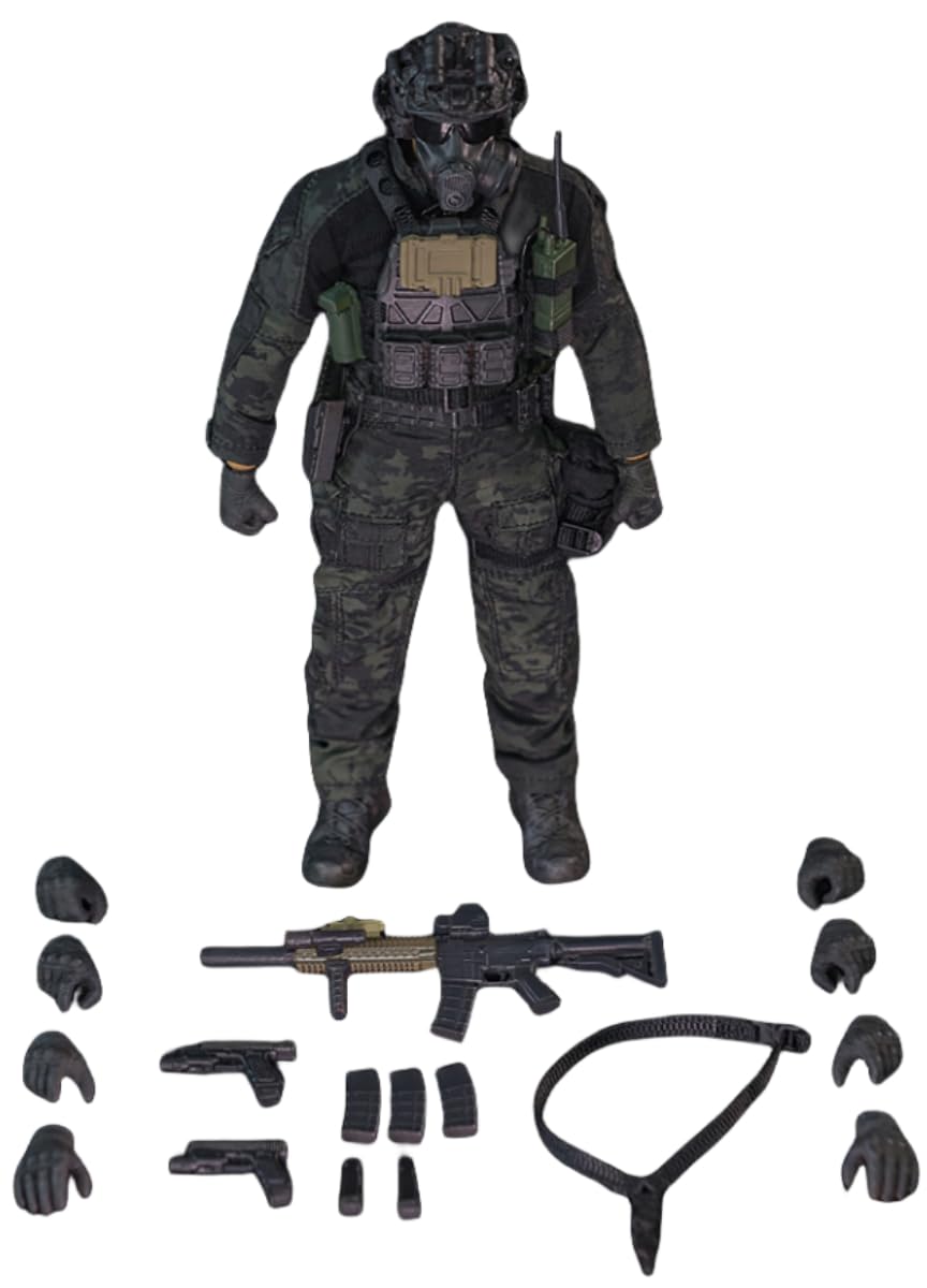 HASUKI Male Collectible Figure: Black Ops, Military Style, 1:12 Scale Miniature