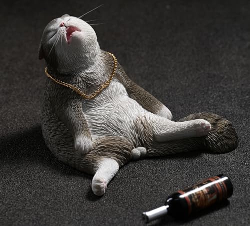 HiPlay JXK Collectible Cat Figure: Drunken Cat, Expertly Hand-Painted, Lifelike, Safe Resin, 1:6 Scale Miniature Animal Figurine